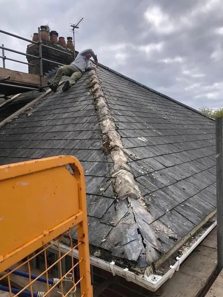 Slate roof ridge and chimney repair in Penzance